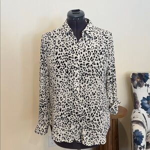 Tahari Black and Cream Animal Print Blouse